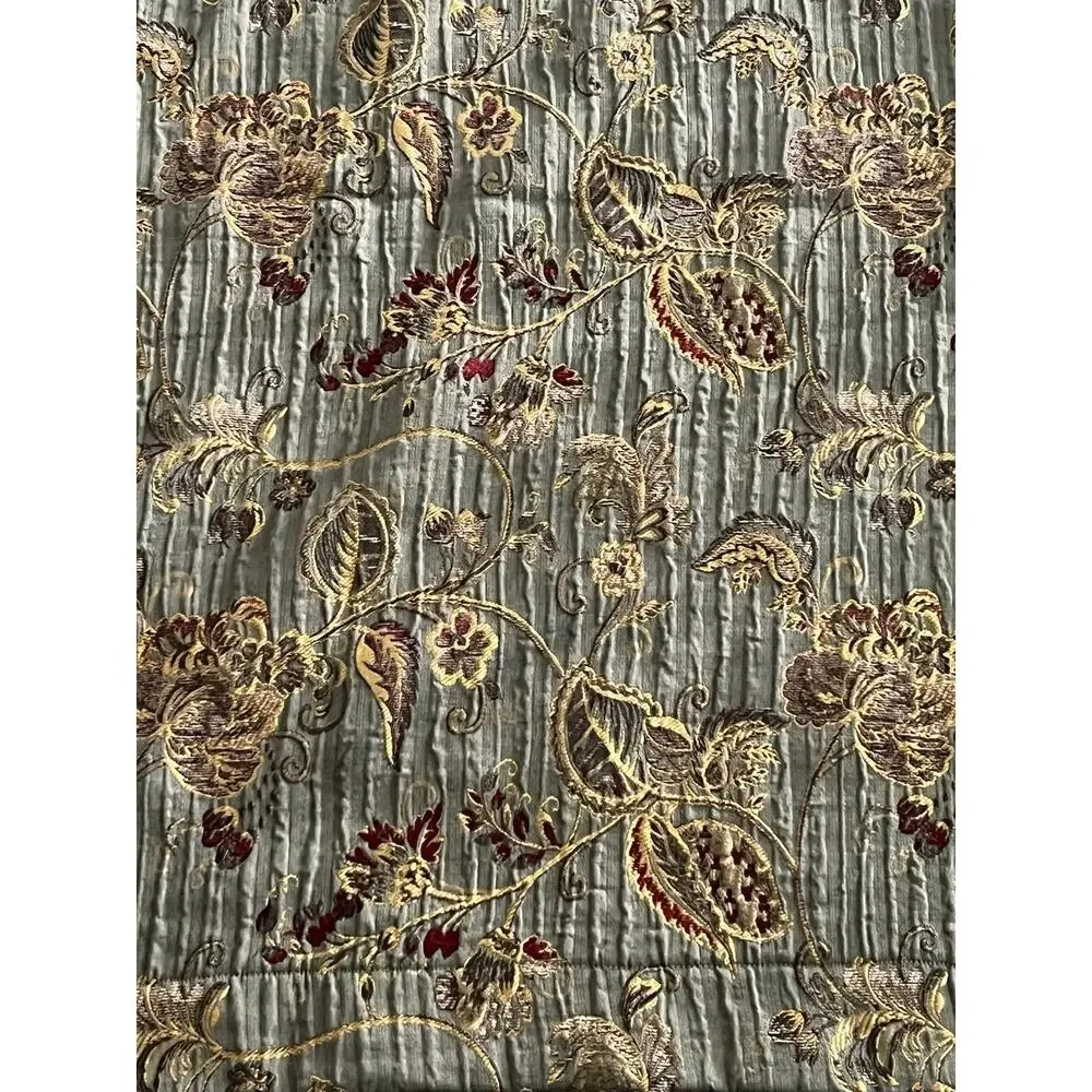 Heavy Woven Tapestry Jacquard Fabric 1 Curtain Panel Indie Floral Green Burgandy